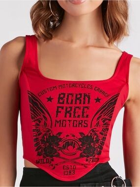 Windsor Born Free Motor Graphic Cropped Tank Bustier Tank Top, Size XS